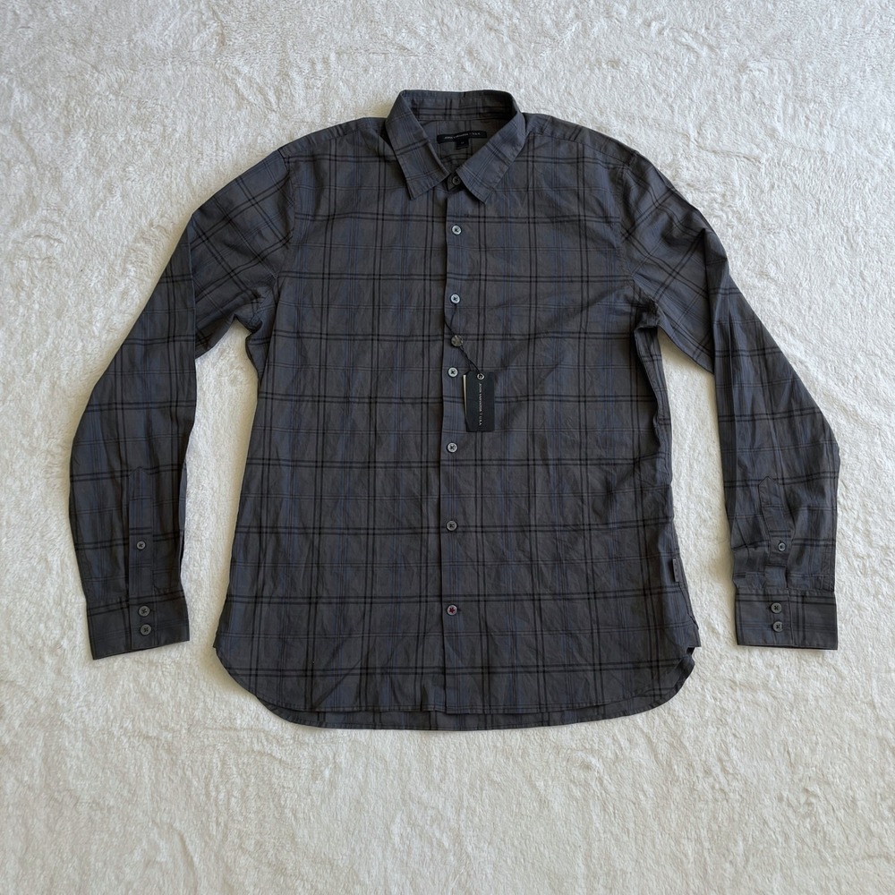 NWT John Varvatos USA Mens Olive Plaid Cotton Button Down Shirt Size Medium